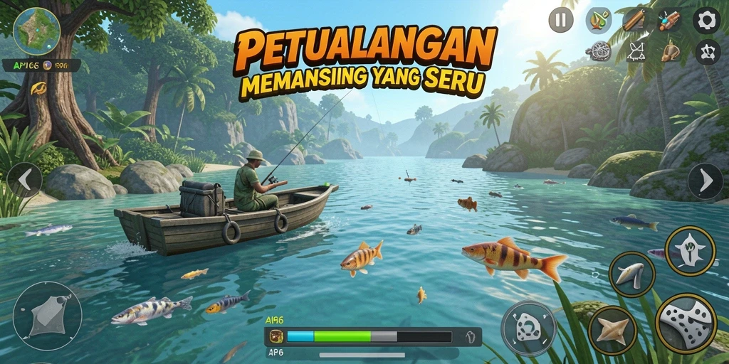 Gameplay seru API66 dengan berbagai lokasi memancing.