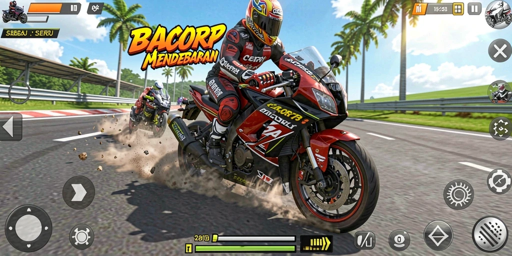 Tampilan gameplay utama CACOR78 dengan balap motor yang seru.