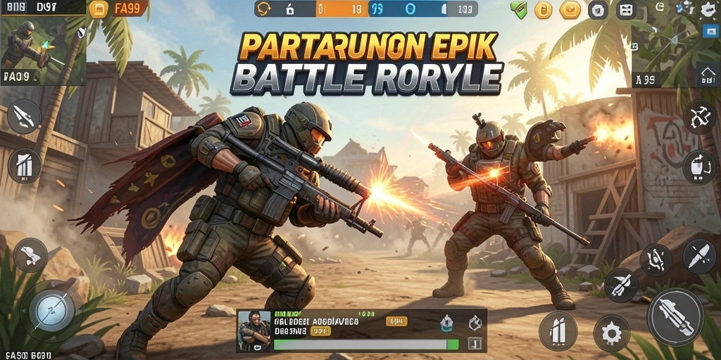 Screenshot menunjukkan aksi seru dalam gameplay Battle Royale.