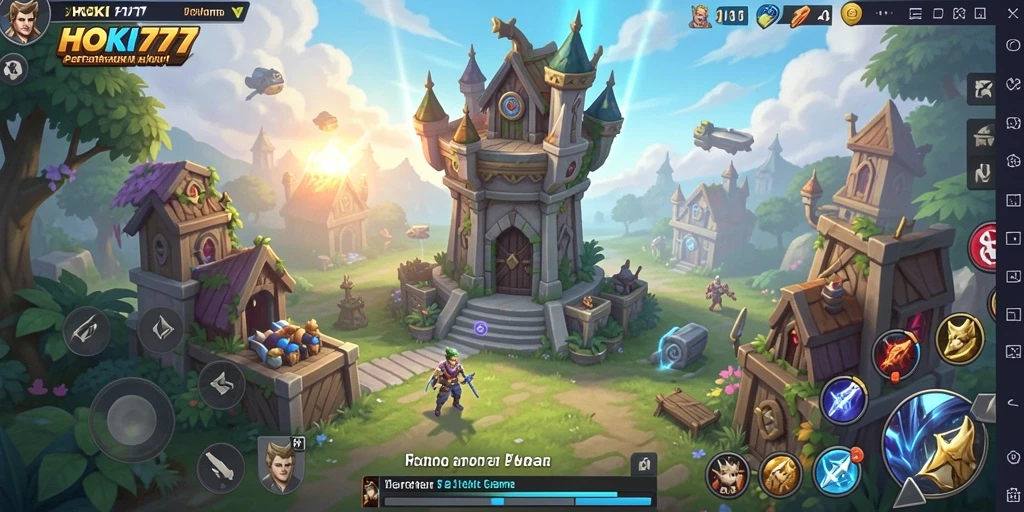 Gameplay seru HOKI777 dengan menara pertahanan melawan gelombang musuh.