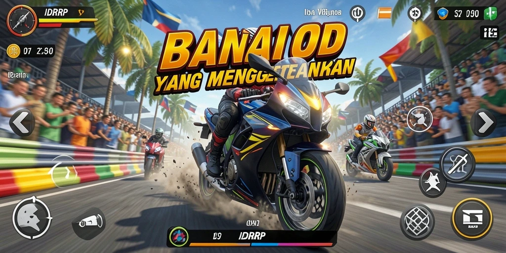Screenshot menampilkan aksi balapan menegangkan di IDRRP.