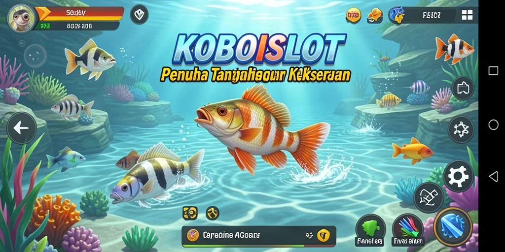 Tampilan gameplay seru KOBOISLOT dengan aktivitas memancing.