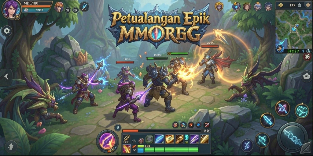 Tangkapan layar MDG188 menampilkan aksi pertempuran seru dalam game MMORPG.