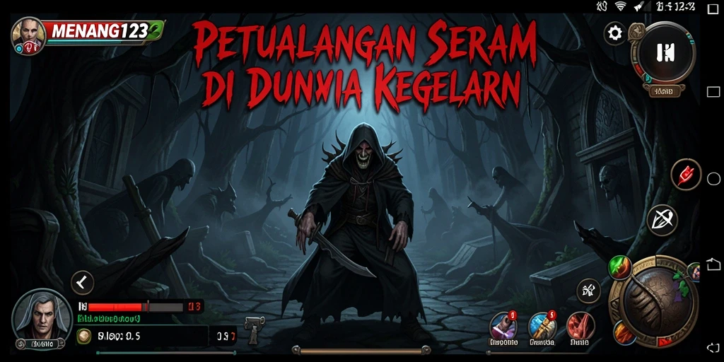 Gameplay MENANG123 yang menegangkan dalam suasana gelap dan misterius.
