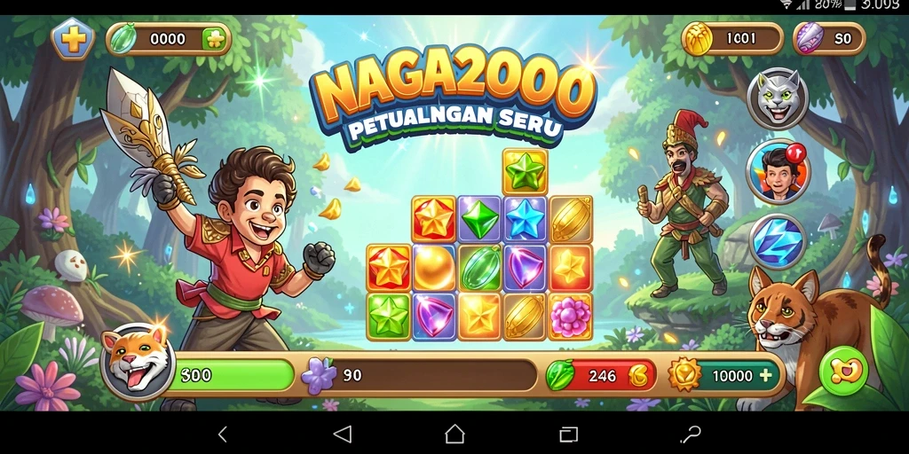 Tampilan gameplay seru NAGA2000 dengan permata berwarna-warni.