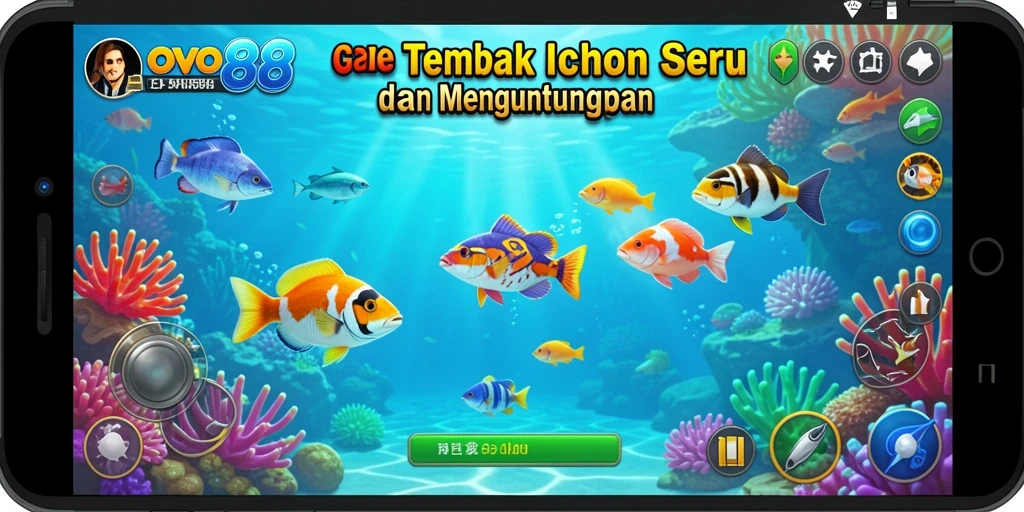 Tampilan gameplay menarik dalam OVO88 saat menembak ikan.