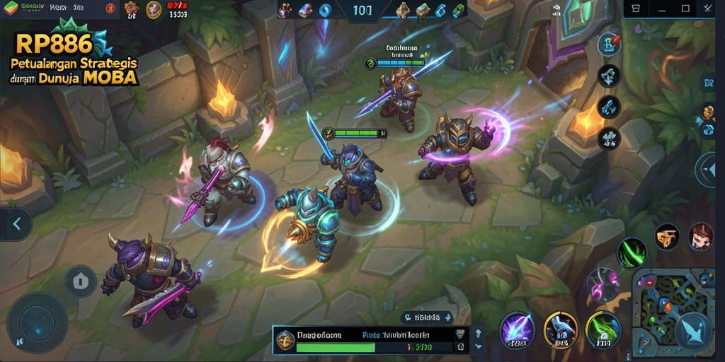 Tampilan gameplay RP886 yang penuh aksi dalam pertempuran MOBA.