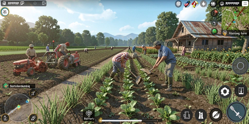 Tangkapan layar dari gameplay RPRPRP saat bertani di ladang.