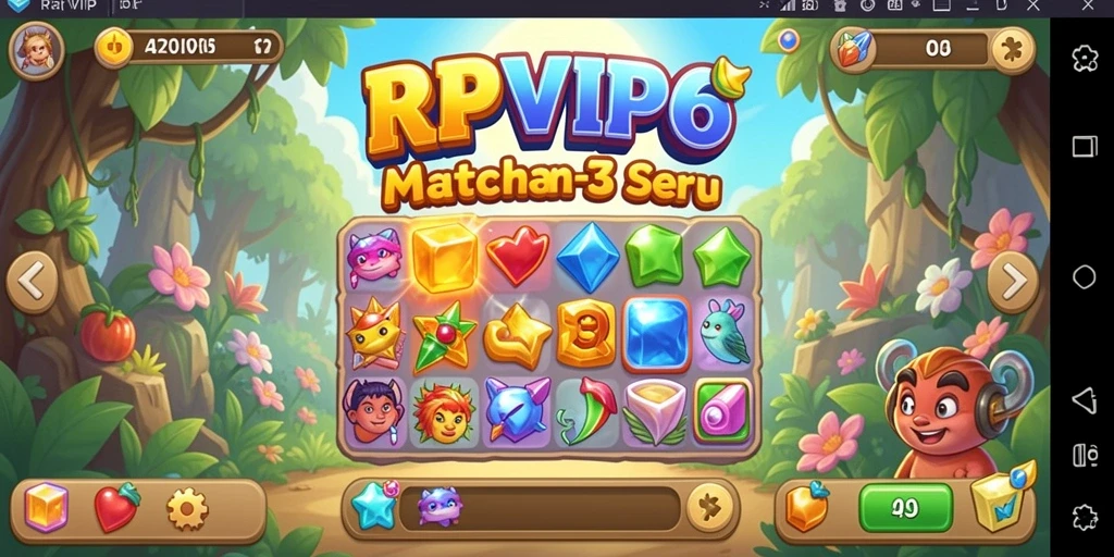 Tampilan gameplay RPVIP6 dengan permata warna-warni yang mendebarkan.