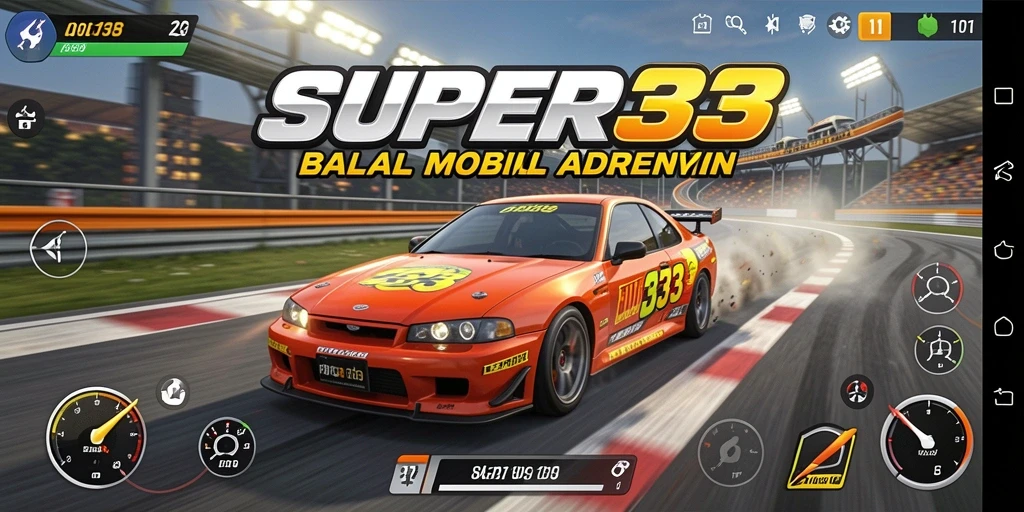 Tampilan gameplay balap mendebarkan dalam SUPER33.