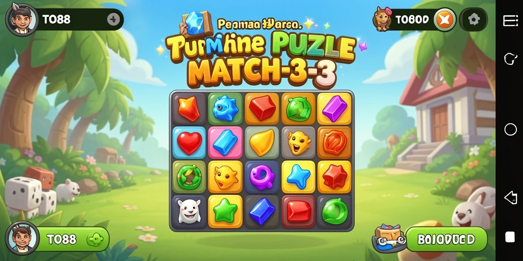 Gameplay seru TO88 dengan tantangan Match-3 yang mengasyikkan.