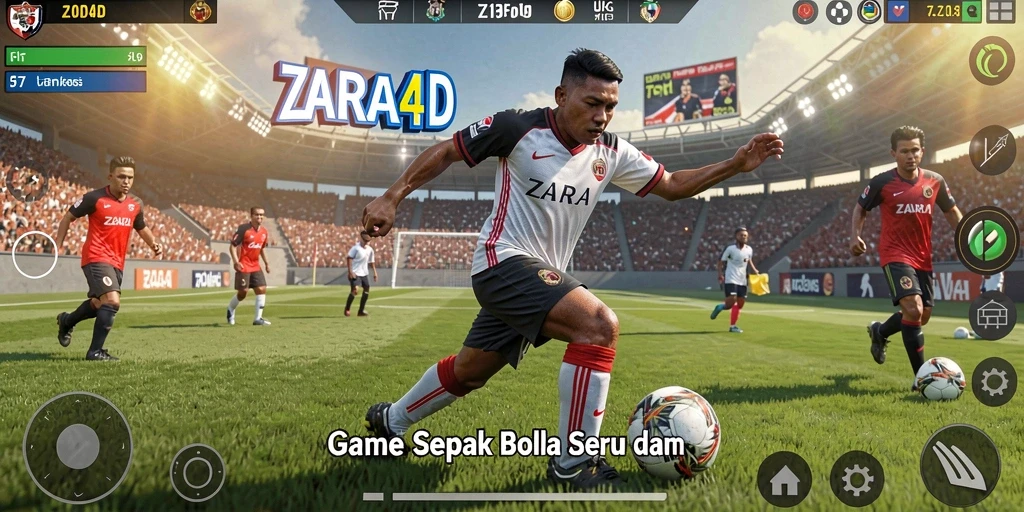 Tampilan gameplay ZARA4D dengan aksi sepak bola seru.